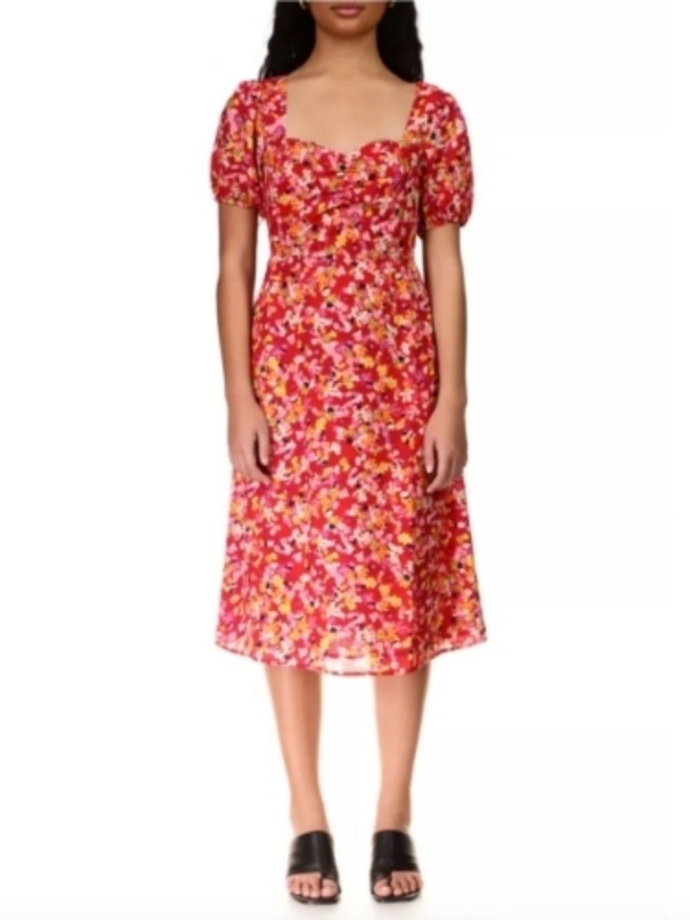 Sanctuary Pink and Yellow Floral Square-Neck Midi Dress Size 6 🌞